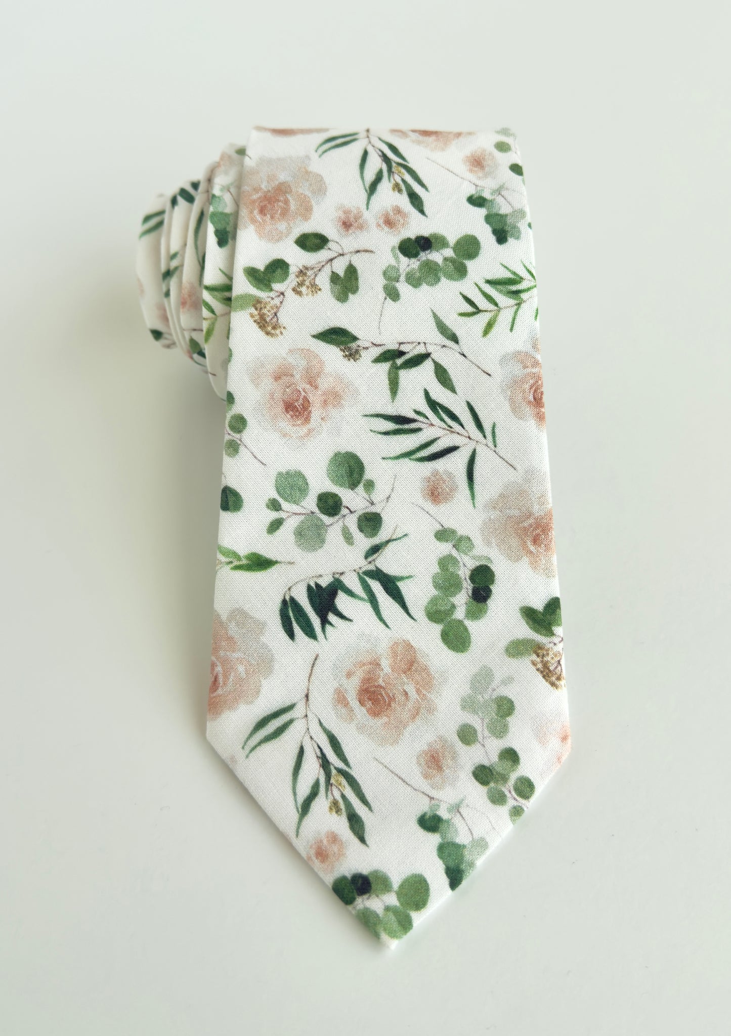 Men's Green floral eucalyptus necktie, sage wedding skinny tie, regular tie, groomsmen dusty green floral long tie for men