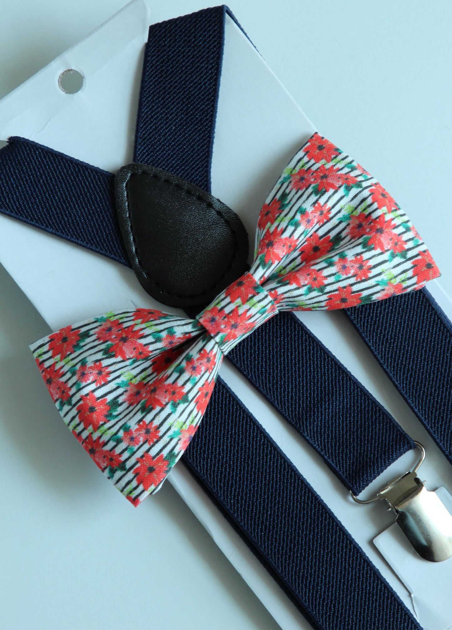 Red navy floral bow tie suspenders set, red floral bowtie, mens boys kids bow tie