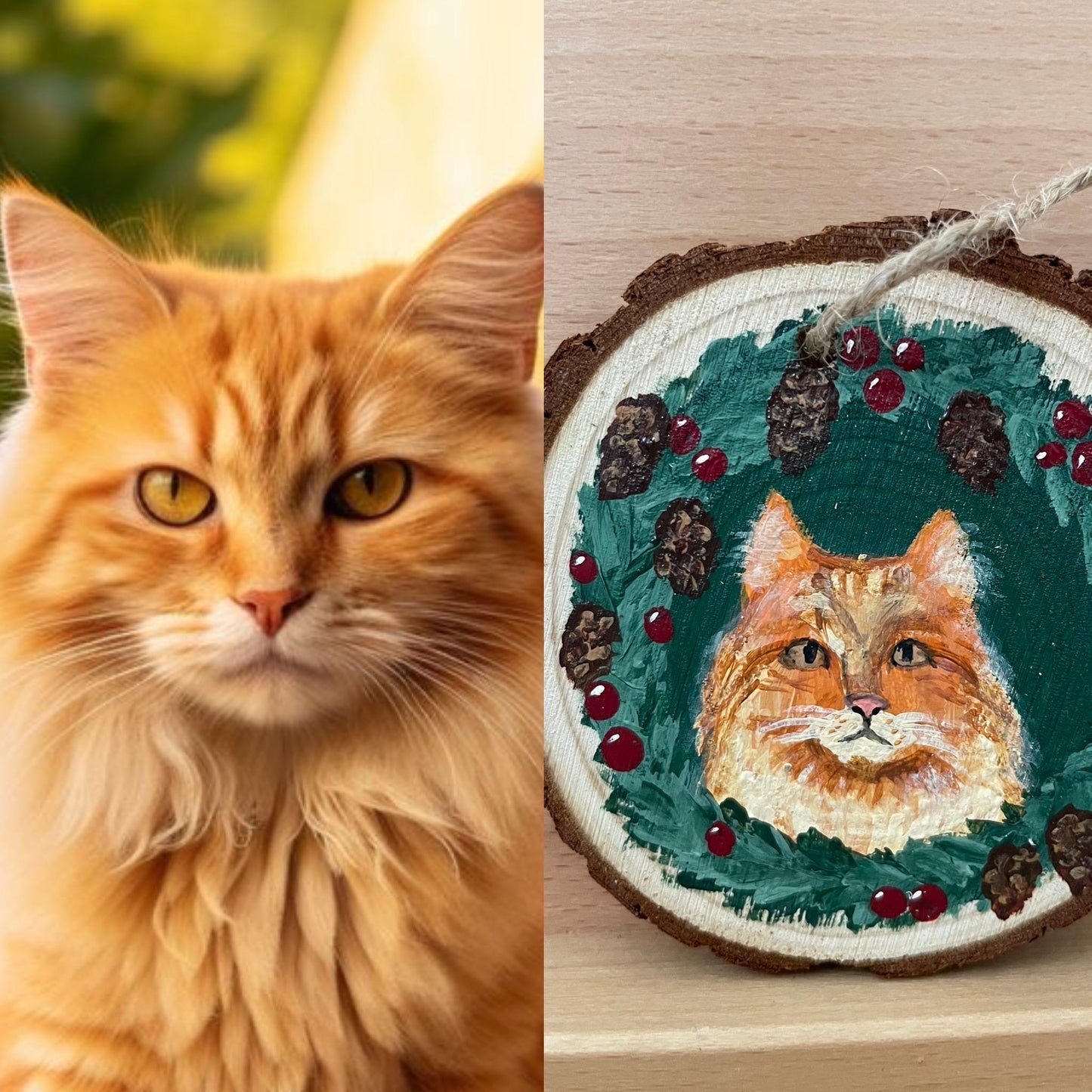 Custom Hand Painted Pet Wooden Christmas Ornament, Dog lover gift, Cat lover gift, Personalized Pet Ornament, Cat Christmas Ornament