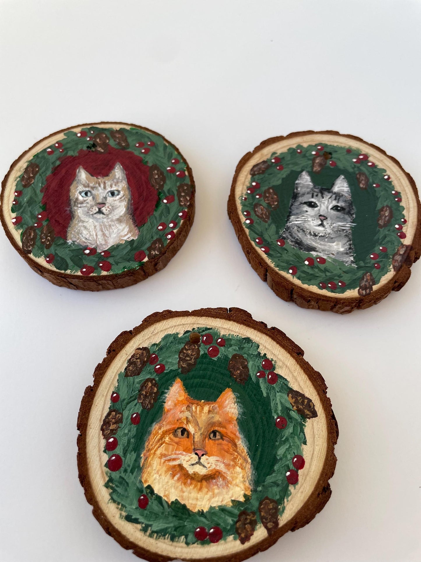 Custom Hand Painted Pet Wooden Christmas Ornament, Dog lover gift, Cat lover gift, Personalized Pet Ornament, Cat Christmas Ornament