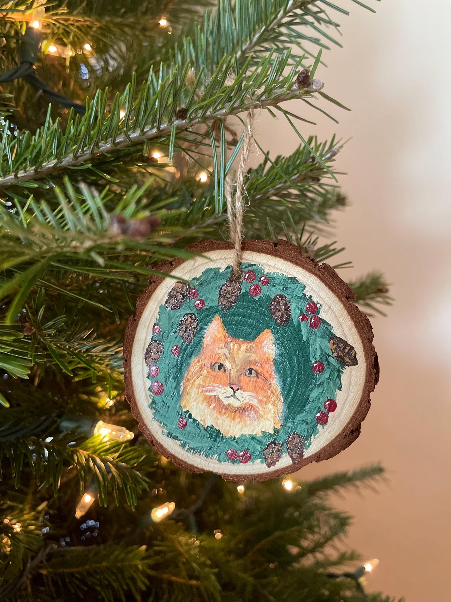 Custom Hand Painted Pet Wooden Christmas Ornament, Dog lover gift, Cat lover gift, Personalized Pet Ornament, Cat Christmas Ornament