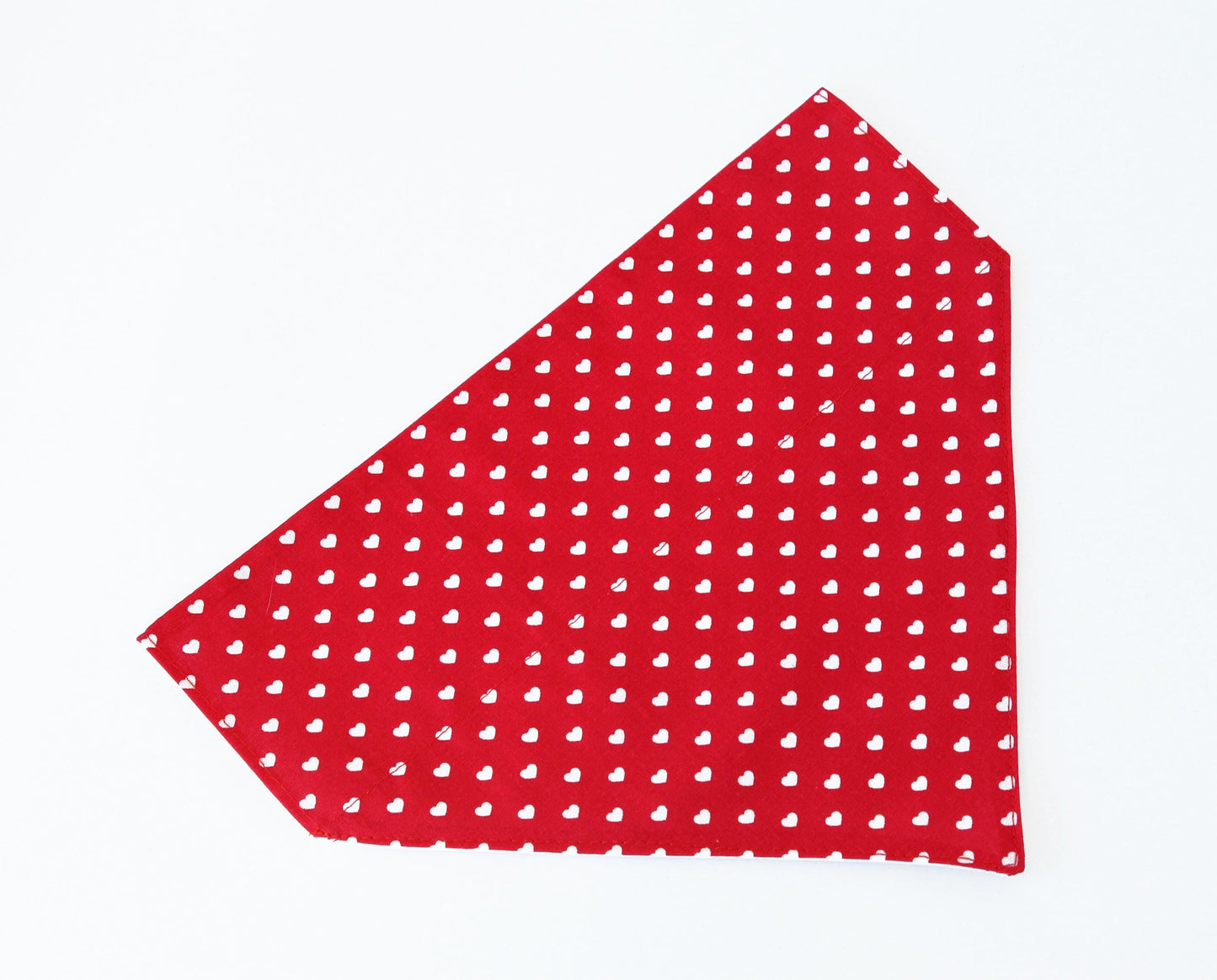 Valentine's Day bandana for dog, red with white hearts collar on bandana, over the collar dog bandana, white hearts on red, dog lover gift