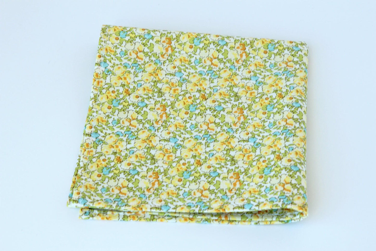 Yellow blue floral neck tie, regular tie, yellow floral skinny tie, pocket square, wedding necktie, men’s long tie