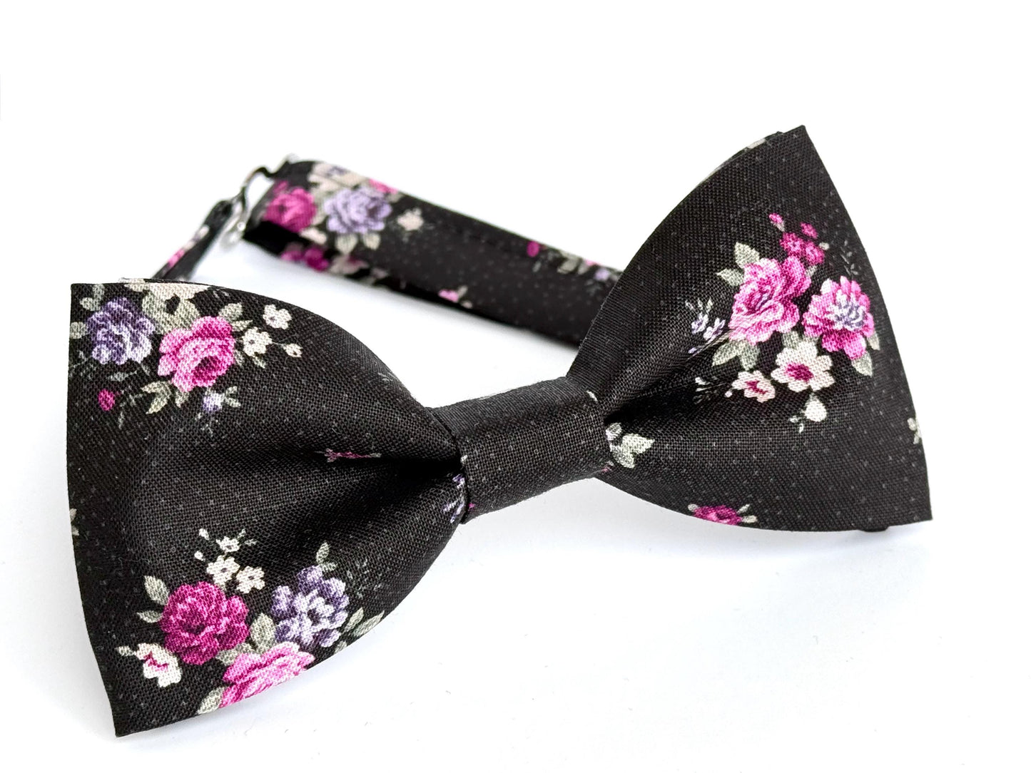 Black floral bow tie, pocket square, black and rose floral bow tie for men and boys