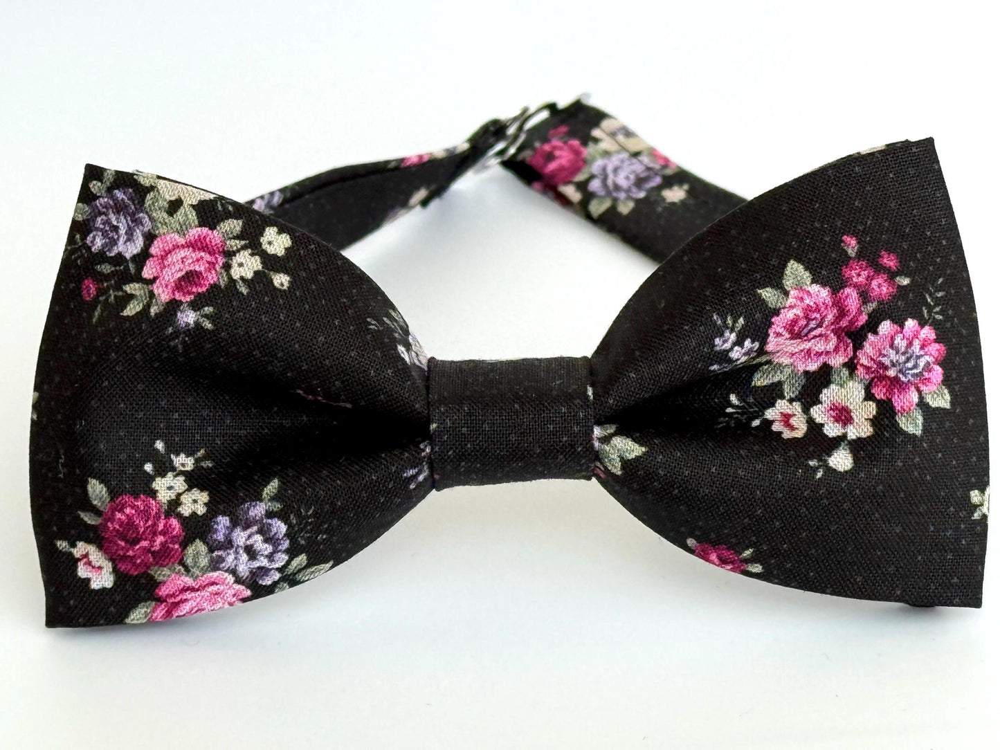 Black floral bow tie, pocket square, black and rose floral bow tie for men and boys