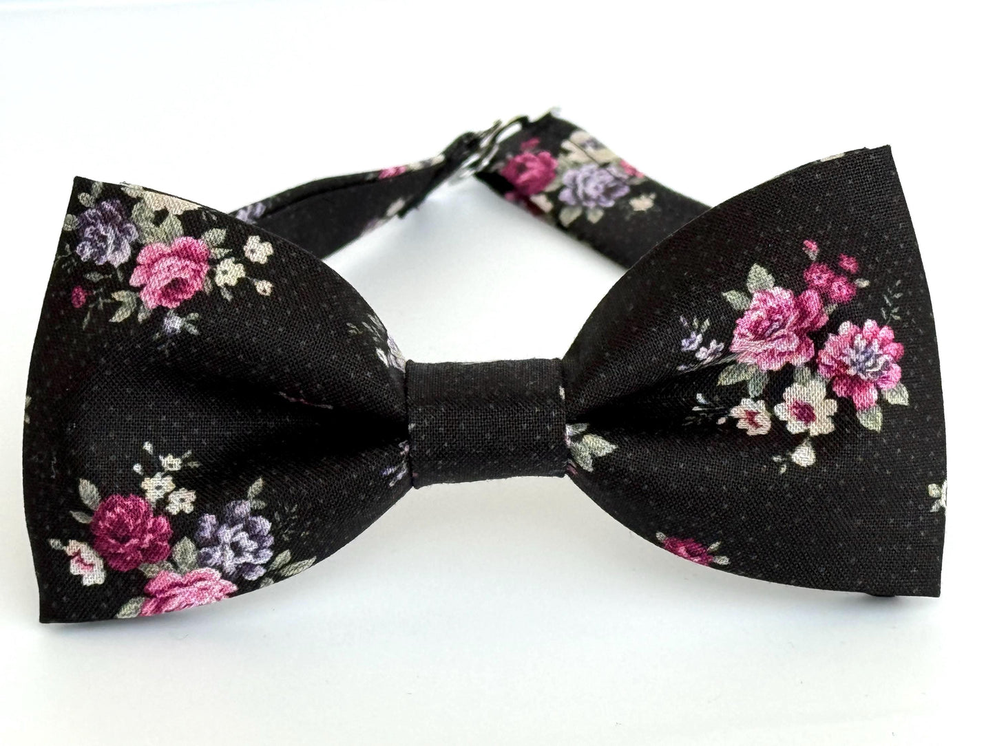 Black floral bow tie, pocket square, black and rose floral bow tie for men and boys