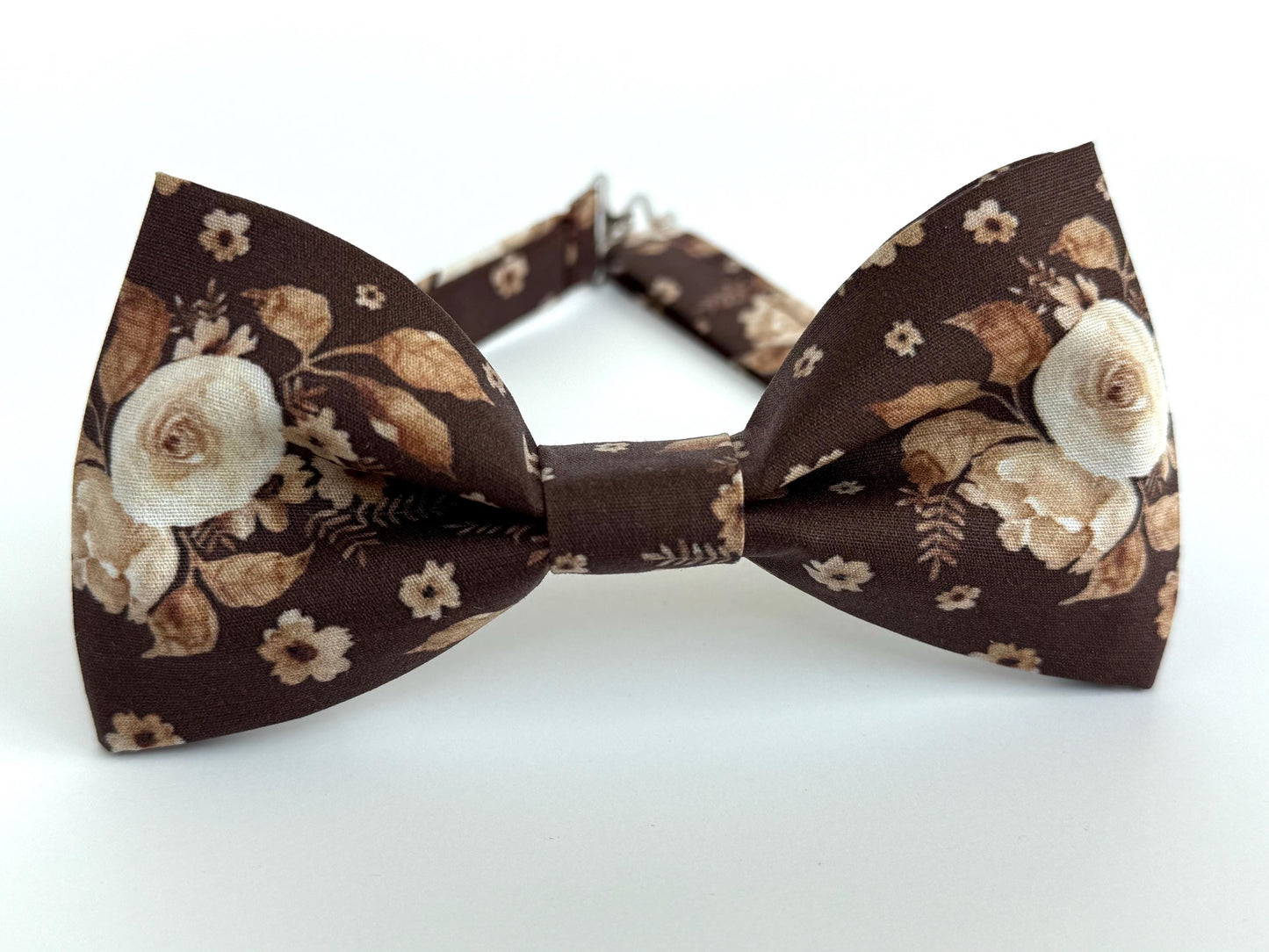 Brown tan floral necktie, bow tie, pocket square, brown skinny tie, boho rustic wedding, grooms tie, groomsmen floral ties