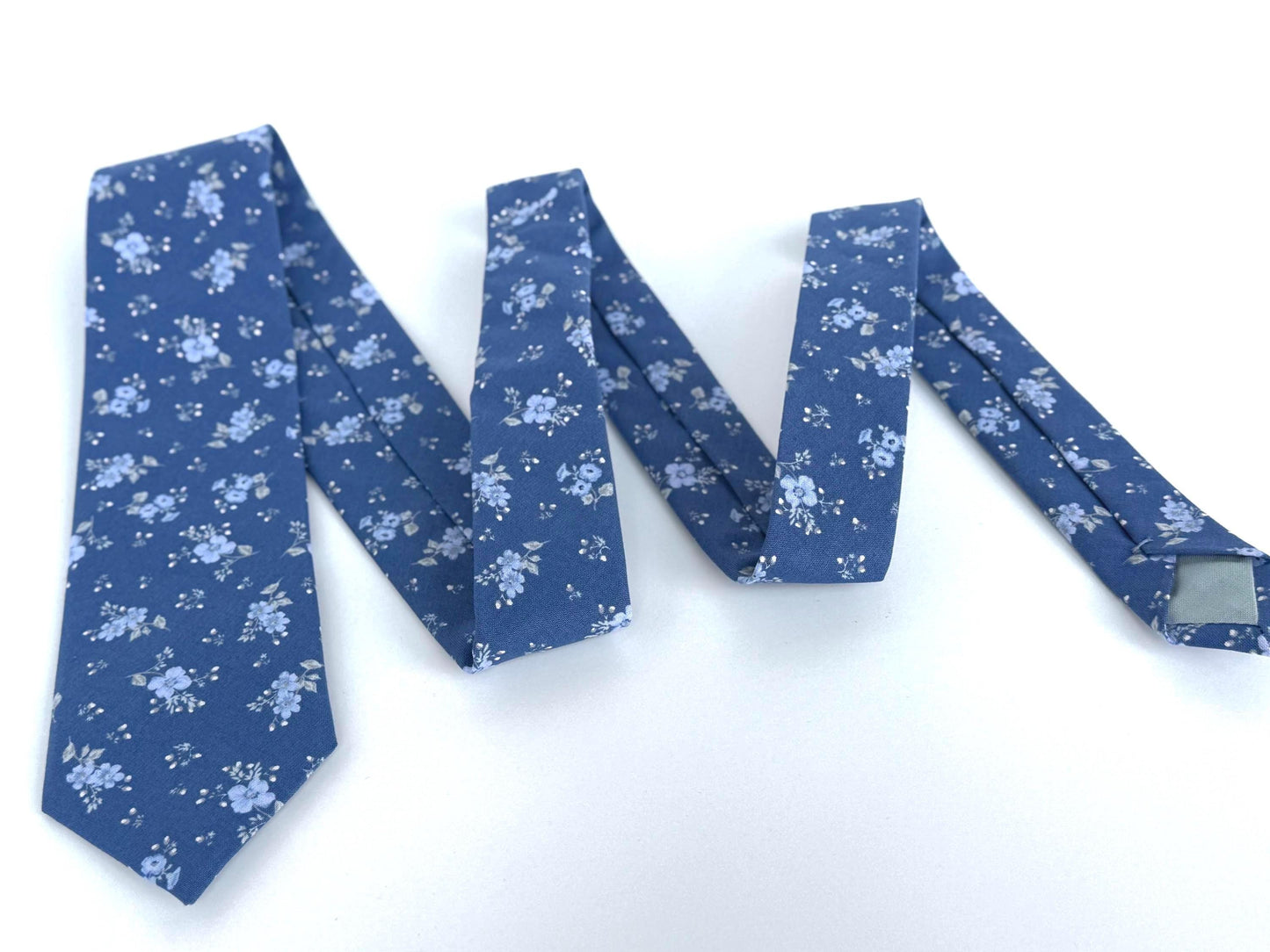 Blue floral necktie, bow tie, pocket square, blue wedding groomsmen long tie, floral skinny tie for men and boys