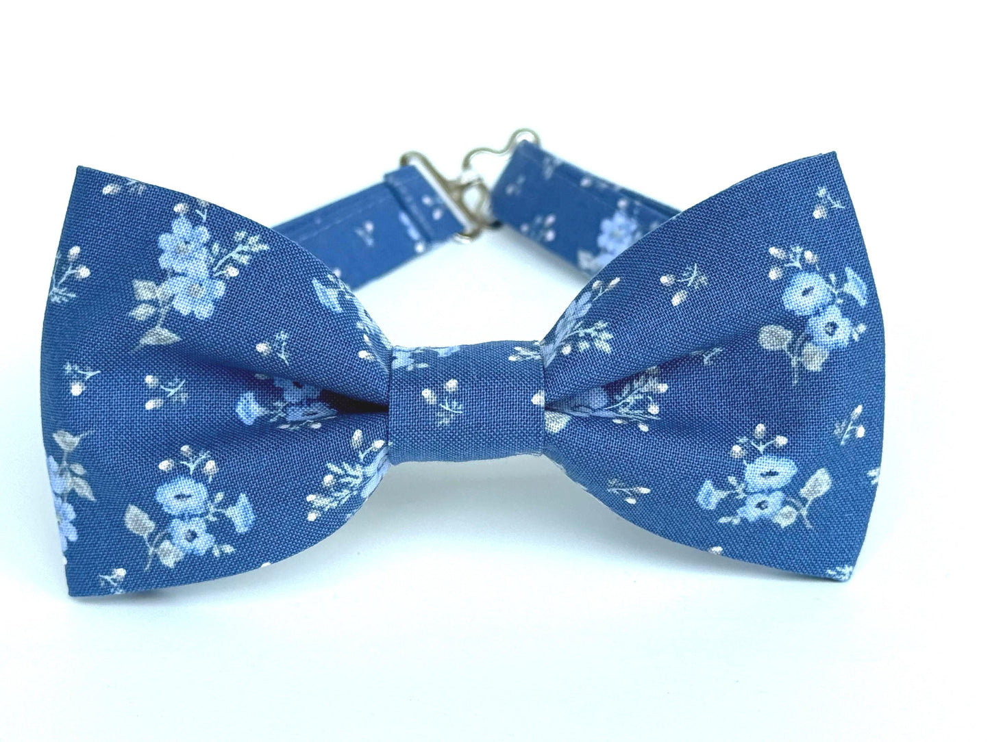 Blue floral necktie, bow tie, pocket square, blue wedding groomsmen long tie, floral skinny tie for men and boys