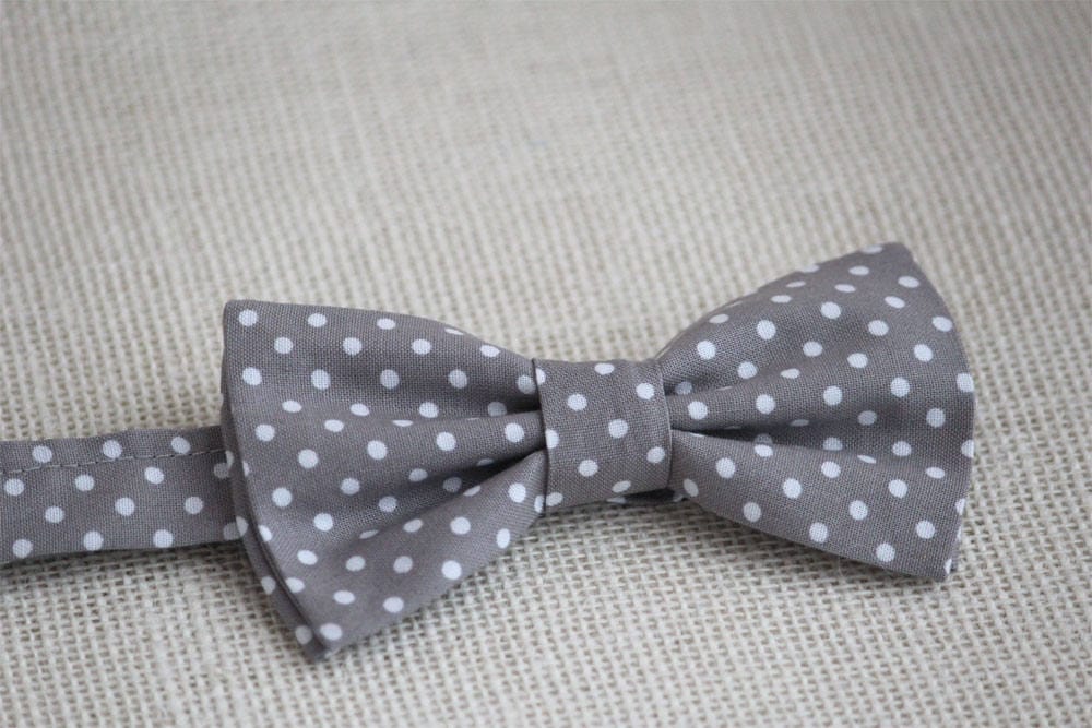 Gray polka dot bow tie, bow tie for men, boys bow ties, wedding, groomsmen bowtie