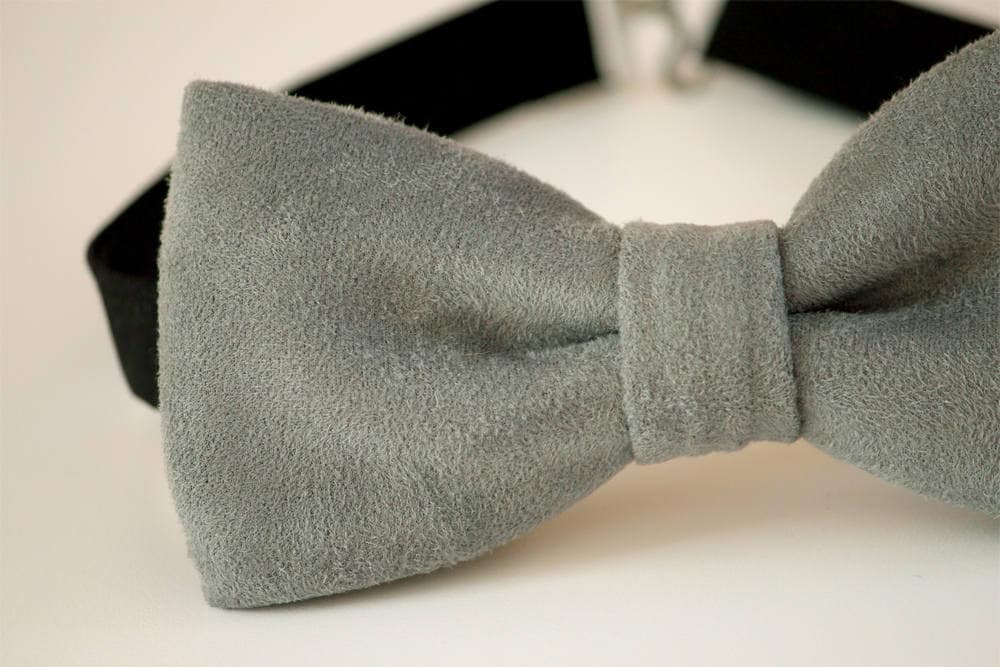 Grey suede bow tie, men's bow tie, boy's bow tie, wedding bow tie, special occasion bow tie, gift for him, groom bow tie, gray bow tie