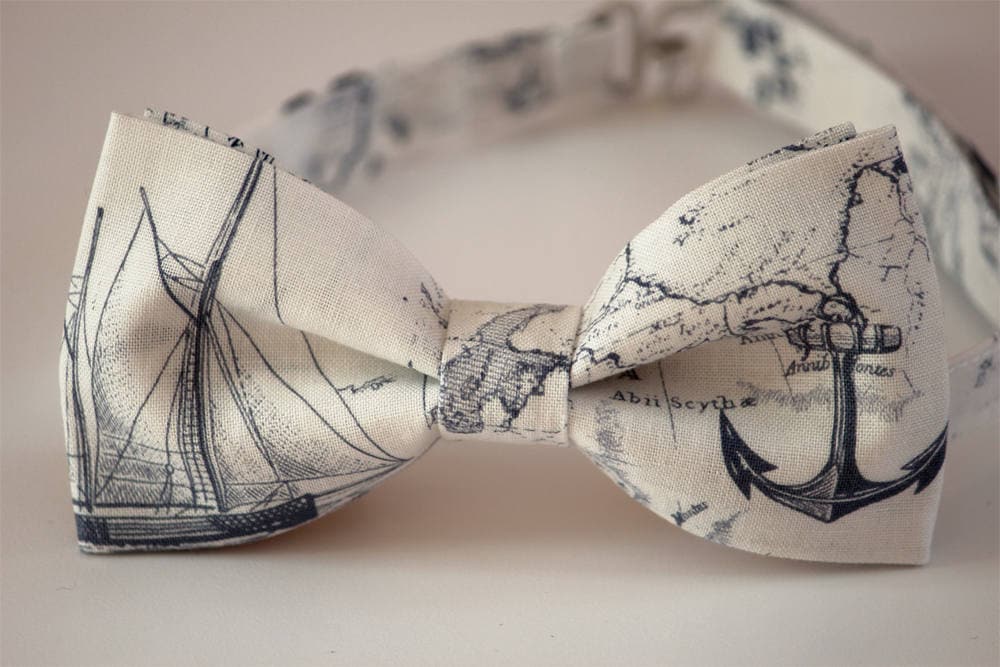 Nautical map bowtie, boat bow tie, nautical bow tie, map print cotton tie, sailboat bowtie, boys bow tie, mens bow tie, mens map bow tie