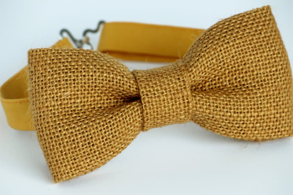 Mustard burlap bow tie, mens bow tie, boys bow tie, rustic wedding bow tie, fall outfit, family pictures outfit, toddler boy bowtie