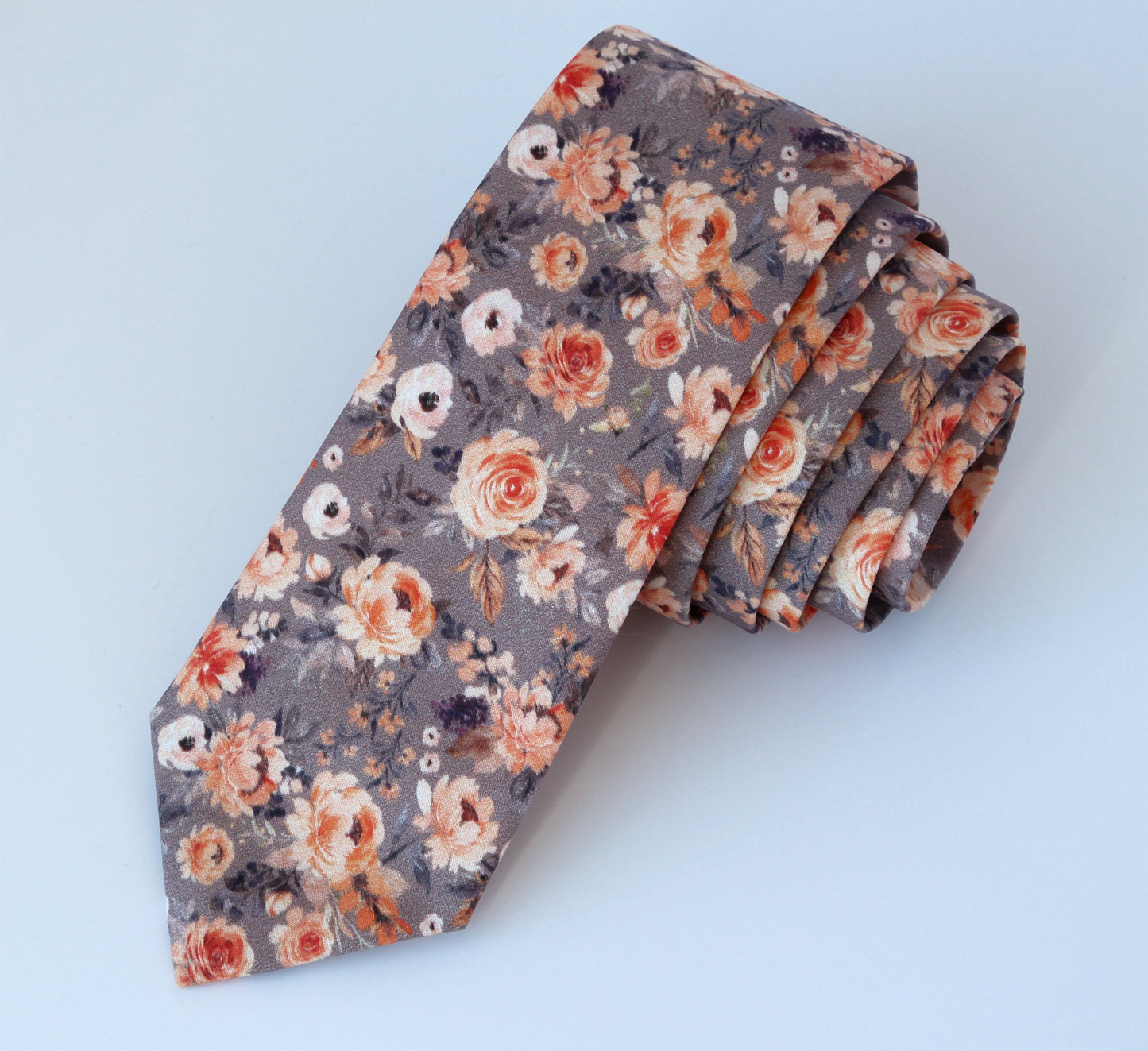 Grey peach neck tie, mens bow tie, pocket square, wedding gray blush floral bowtie, grooms groomsmen, ring boy bow tie with flowers, autumn