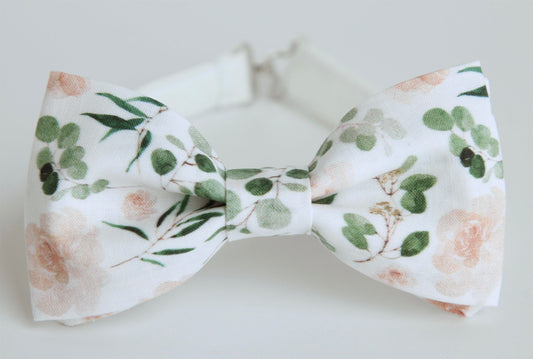 Eucalyptus and roses floral bow tie