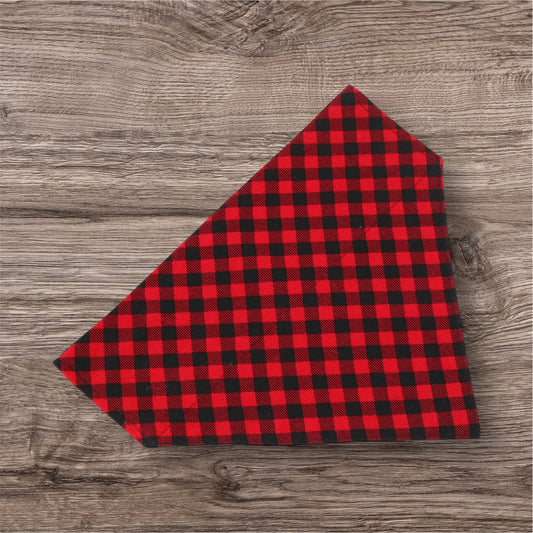 Christmas  dog bandana, red black over the collar dog bandana, red buffalo plaid dog collar on bandana, Holiday bandana, slip on dog bandana