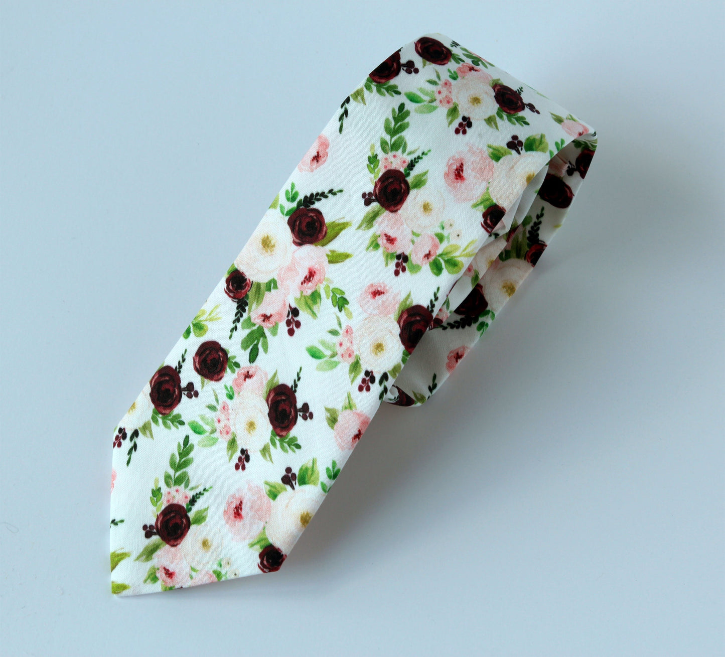 Burgundy pink flowers men's necktie, floral long tie, wedding grooms groomsmen tie, pocket square, dark burgundy floral necktie for men