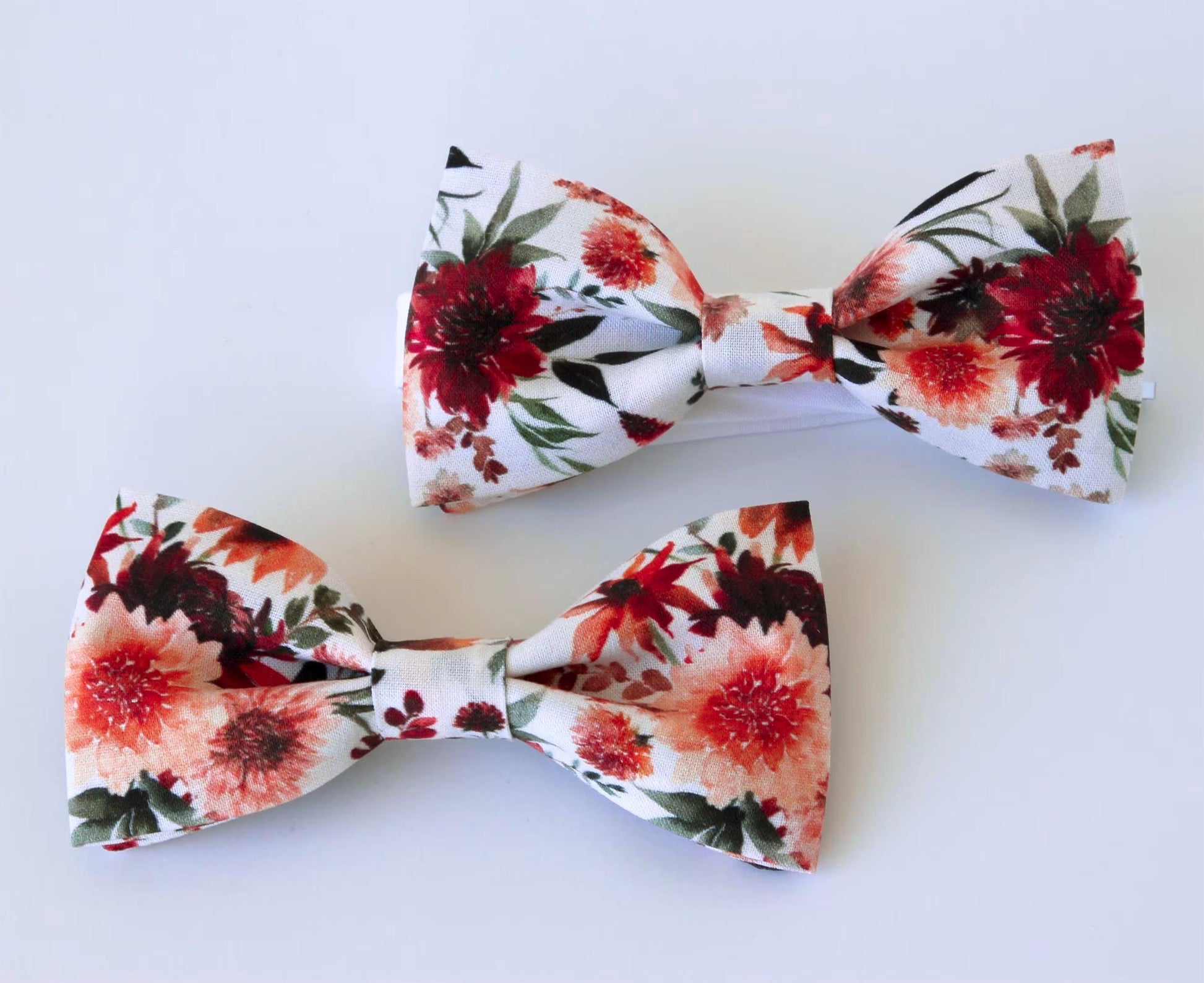 Burnt orange floral bow tie, terracotta floral bowtie for men, groomsmen, ring bearer autumn floral bow tie, pocket square, wine floral tie