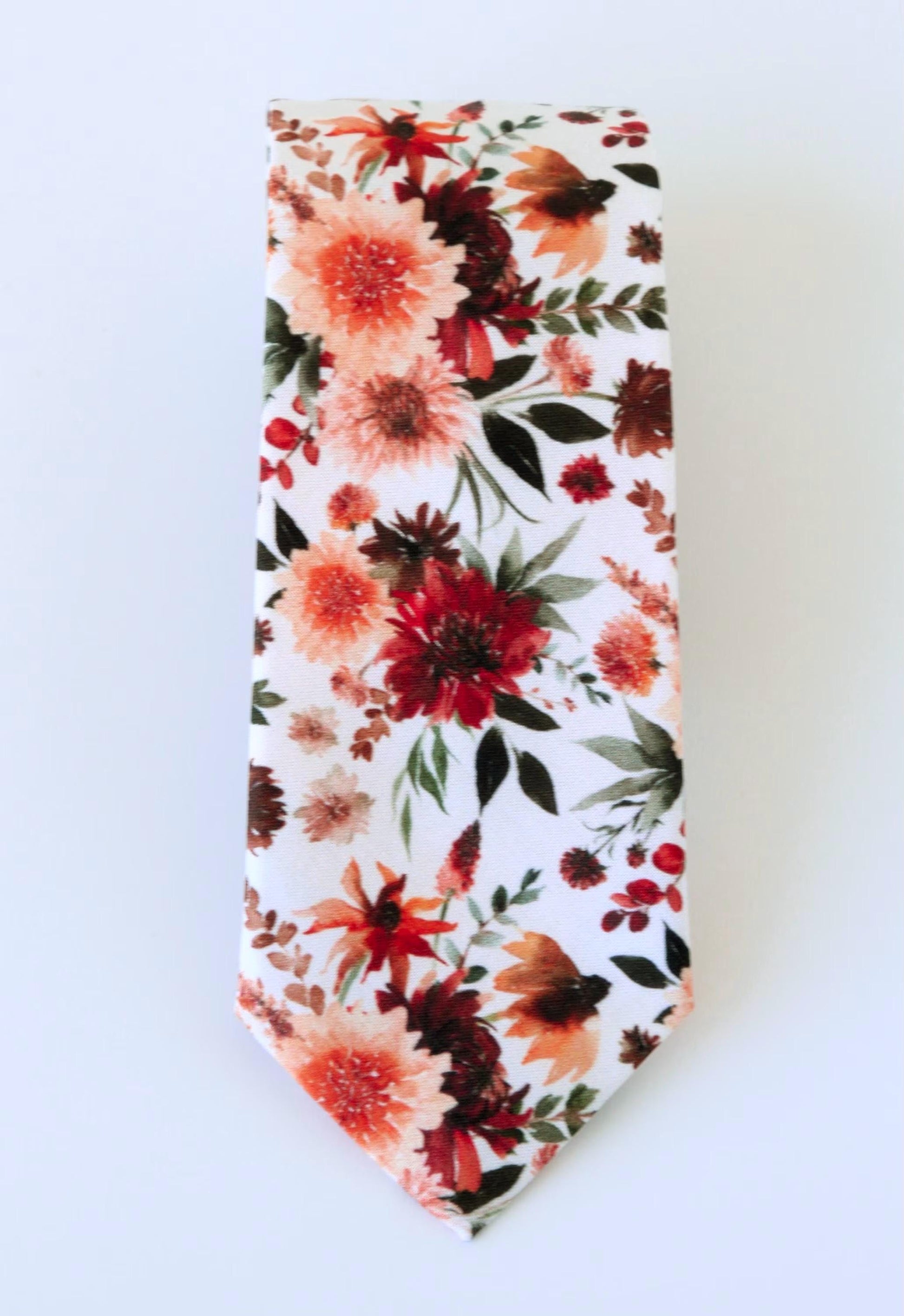 Burgundy floral autumn necktie, burnt orange floral tie for men and boys, wine floral necktie, autumn floral necktie, fall wedding, grooms