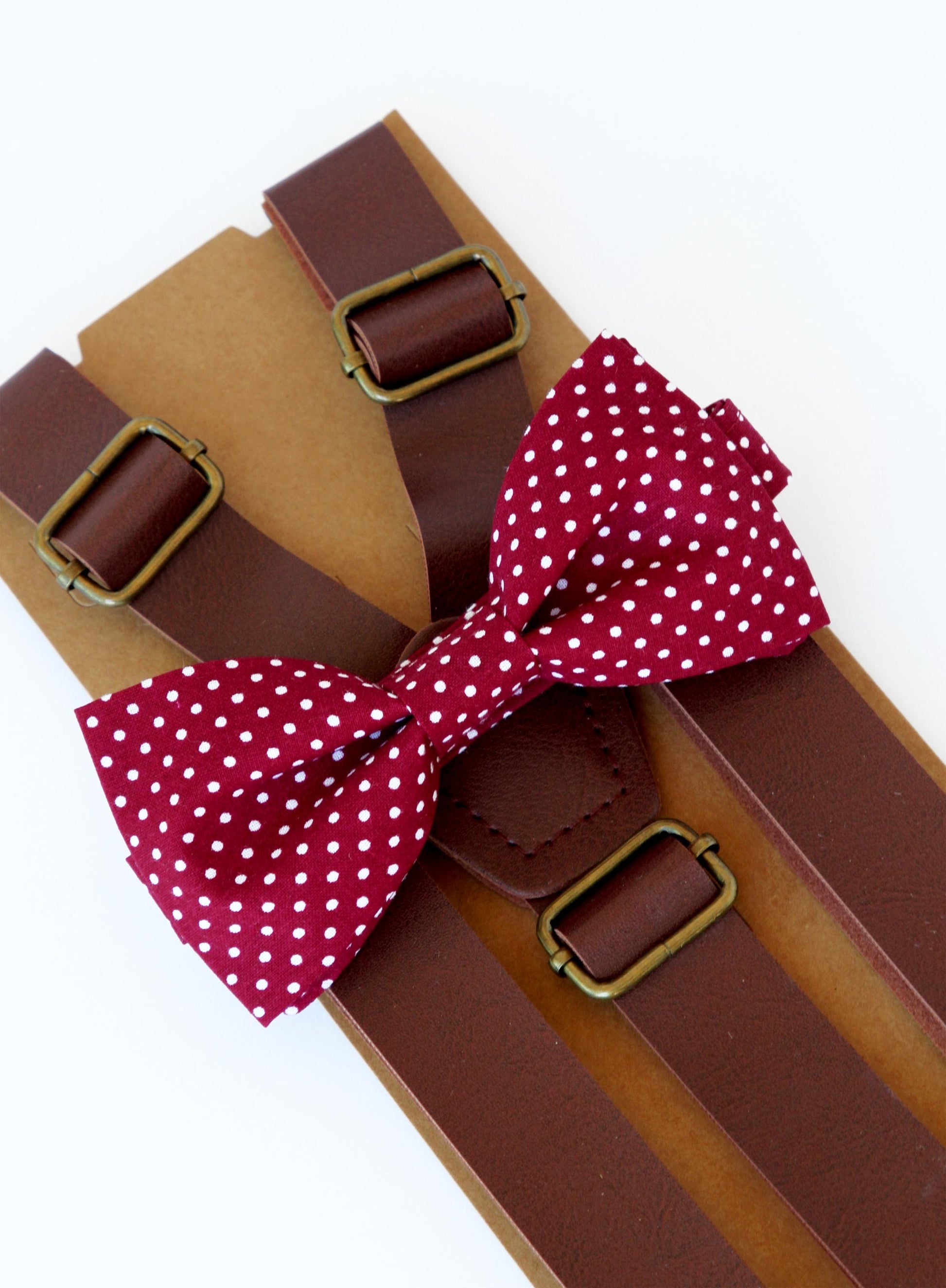 Burgundy white polka dot bow tie for men, boys, suspenders, pocket square, wine wedding bowtie, grooms, groomsmen burgundy tie, gift for him