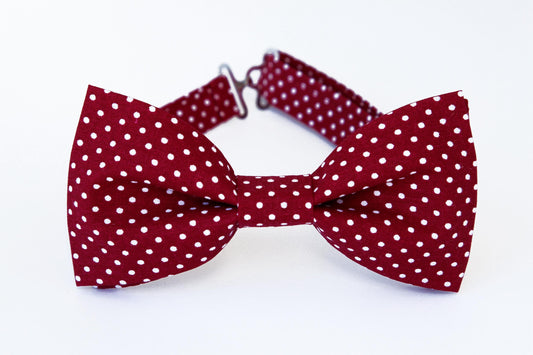 Burgundy white polka dot bow tie for men, boys, suspenders, pocket square, wine wedding bowtie, grooms, groomsmen burgundy tie, gift for him