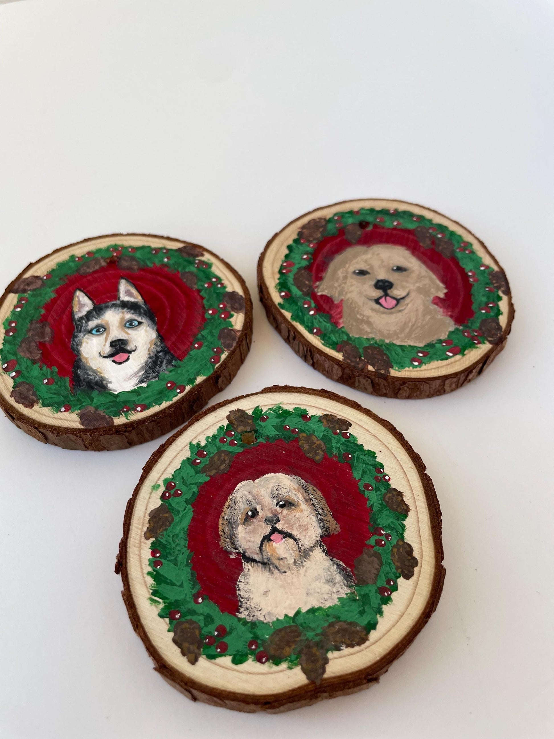 Custom Hand Painted Pet Wooden Christmas Ornament, Dog lover gift, Cat lover gift, Personalized Pet Ornament, Cat Christmas Ornament