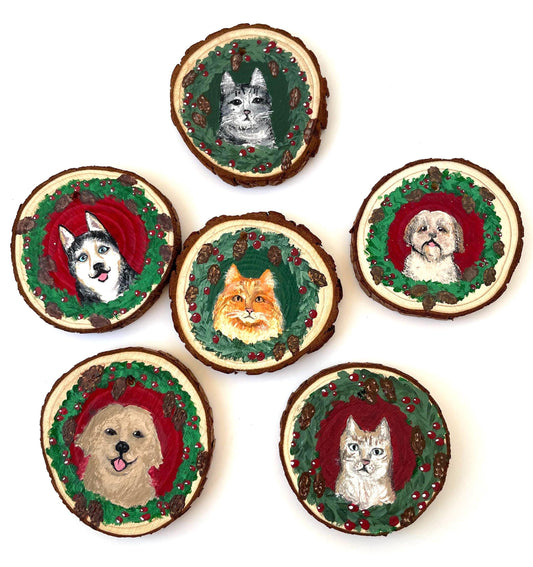 Custom Hand Painted Pet Wooden Christmas Ornament, Dog lover gift, Cat lover gift, Personalized Pet Ornament, Cat Christmas Ornament