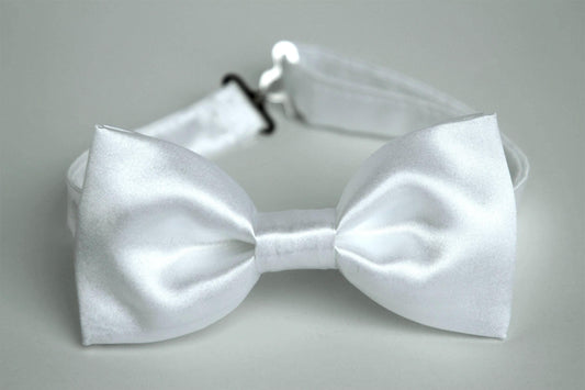 White satin bow tie, pocket square, pure white bowtie for men and boys, white silky wedding bow tie, grooms groomsmen ring bearer white tie