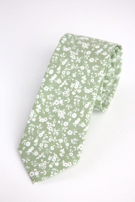 Sage green floral necktie, greenery bow tie for men and boys, pocket square, rustic wedding attire, groom long tie, groomsmen skinny tie