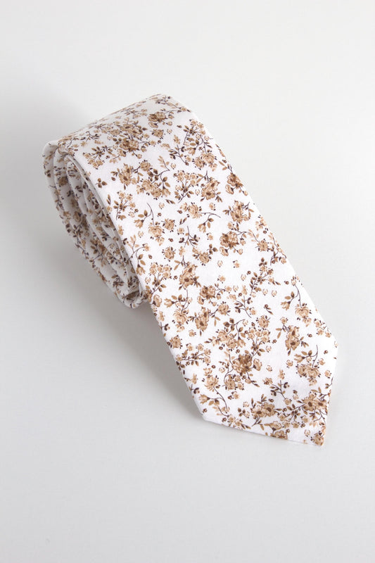 Brown floral tie for men, tan floral necktie, wedding tie for grooms, groomsmen skinny tie, floral regular tie, rustic wedding