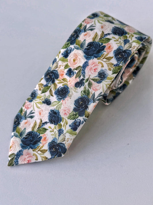 Navy blush floral necktie for men, wedding necktie, grooms groomsmen floral tie, navy flowers skinny tie, navy blush bow tie, pocket square