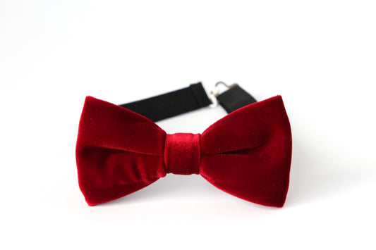 Deep red velvet bow tie, dark red velvet bow tie