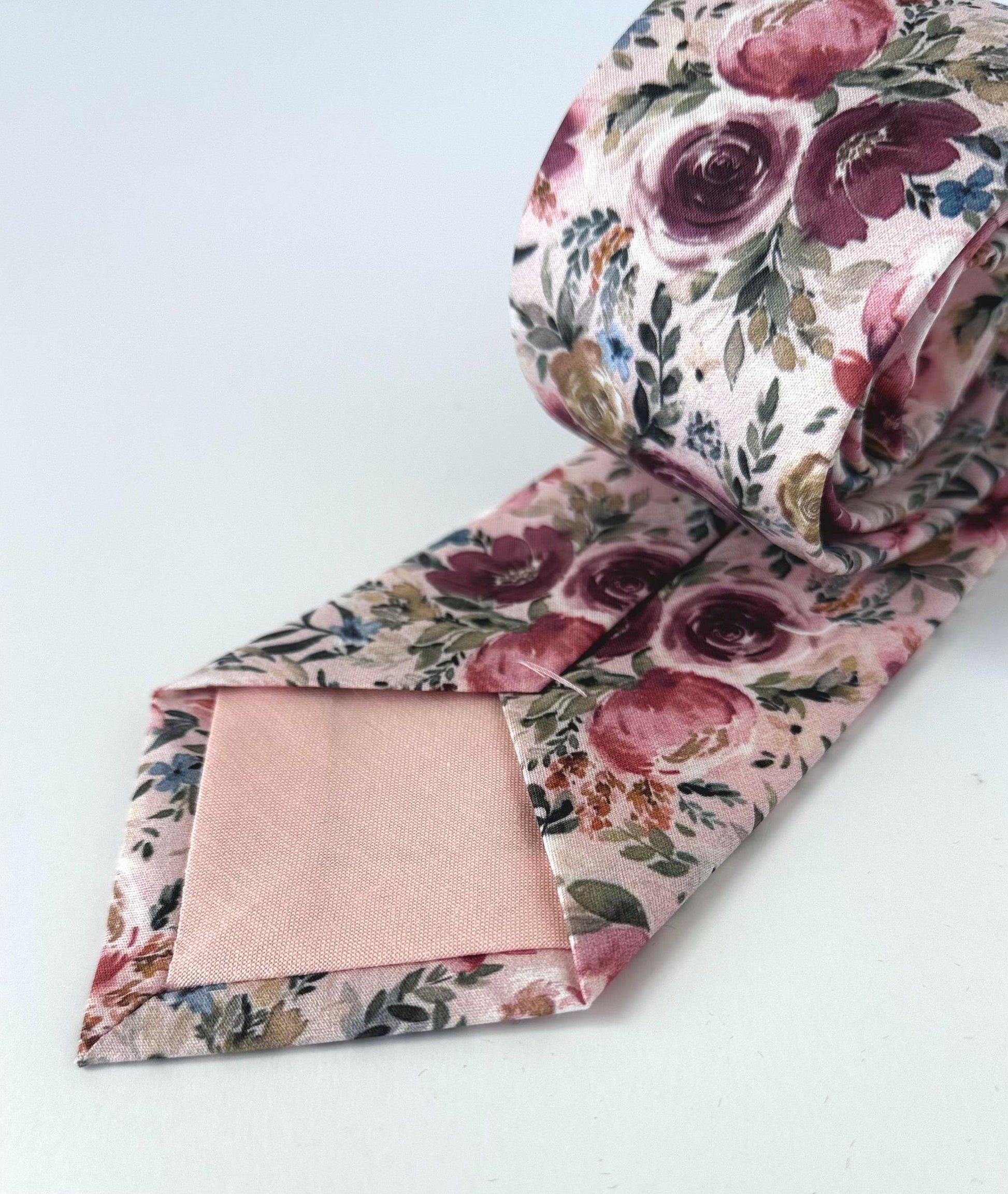 Dusty rose floral necktie for men and boys, blush pink floral bow tie