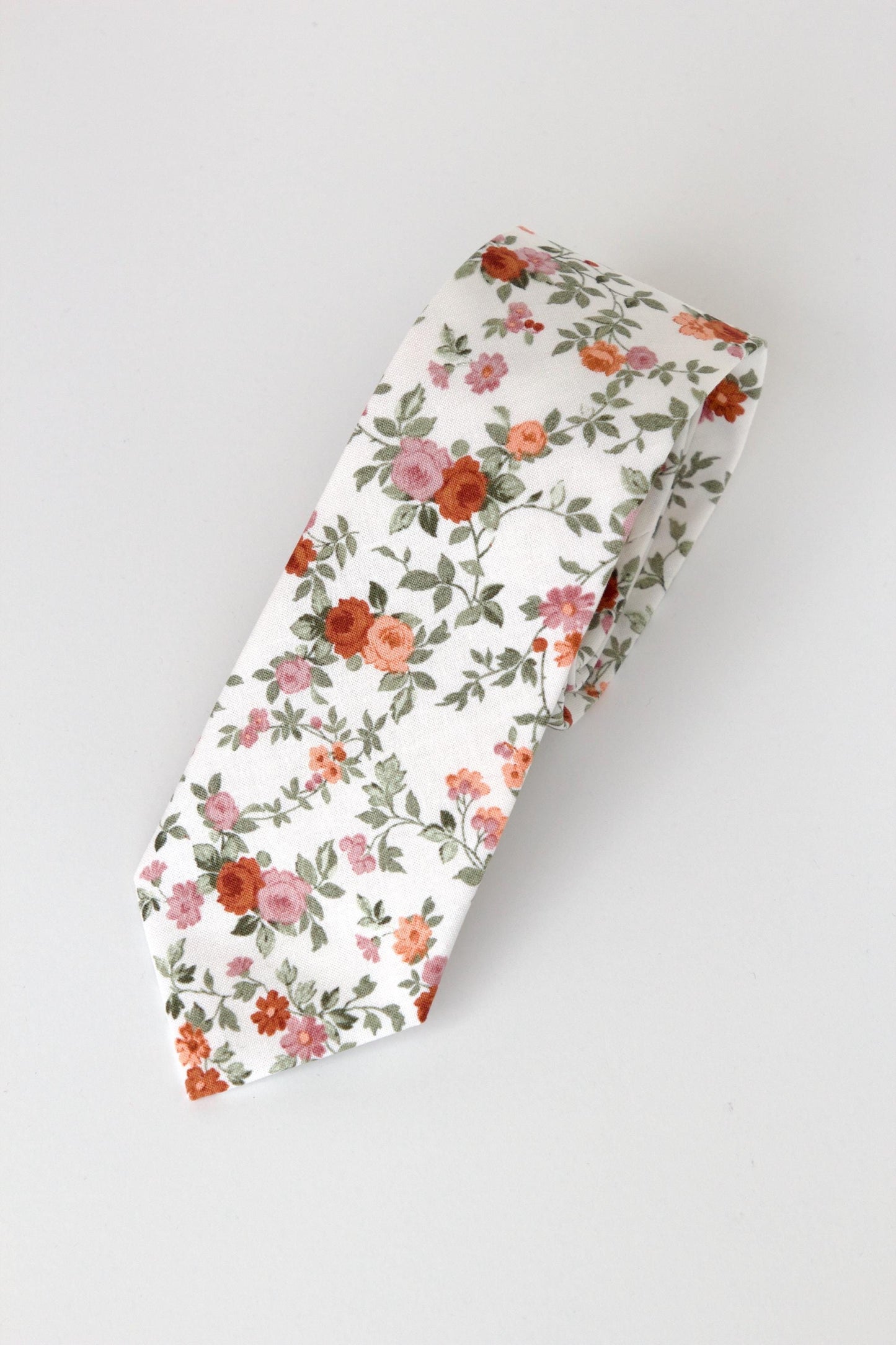 Green rust floral necktie, floral tie for men and boys, spring floral necktie, wedding skinny tie, regular tie