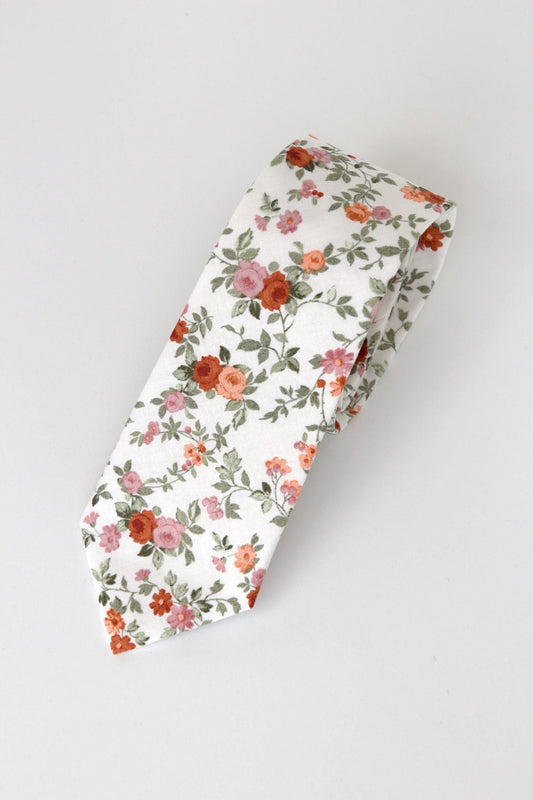 Green rust floral necktie, floral tie for men and boys, spring floral necktie, wedding skinny tie, regular tie