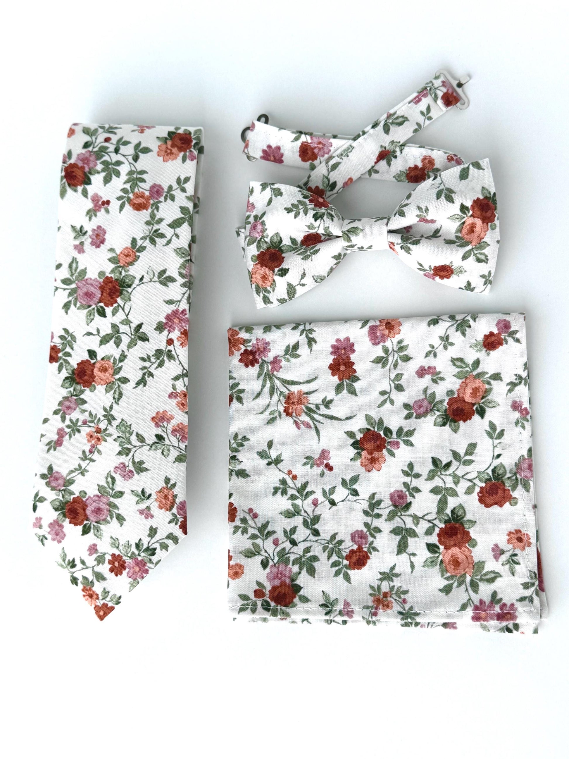 Green rust floral necktie, floral tie for men and boys, spring floral necktie, wedding skinny tie, regular tie