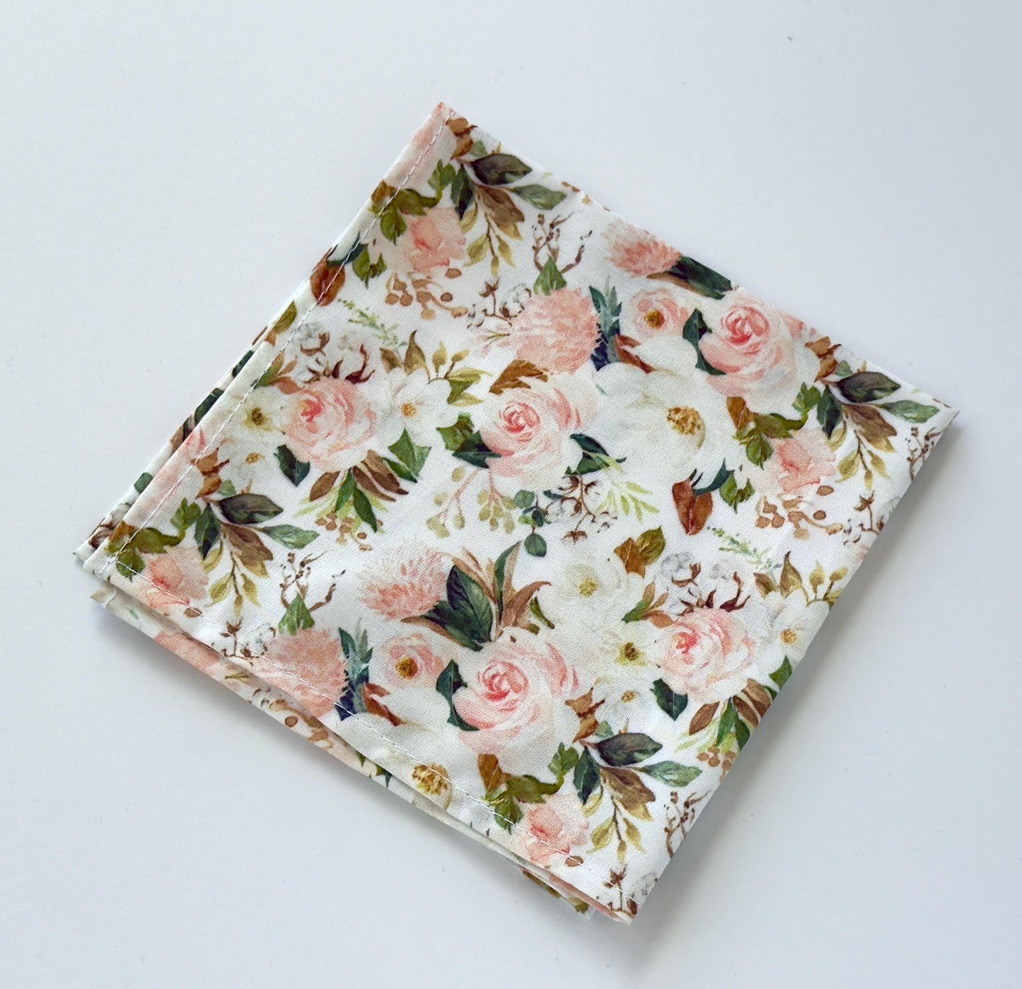 Blush floral men’s necktie, wedding floral tie, blush and green skinny tie