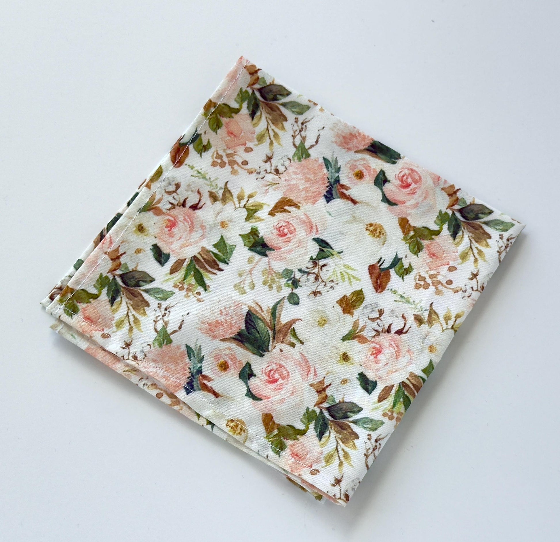 Blush floral men’s necktie, wedding floral tie, blush and green skinny tie