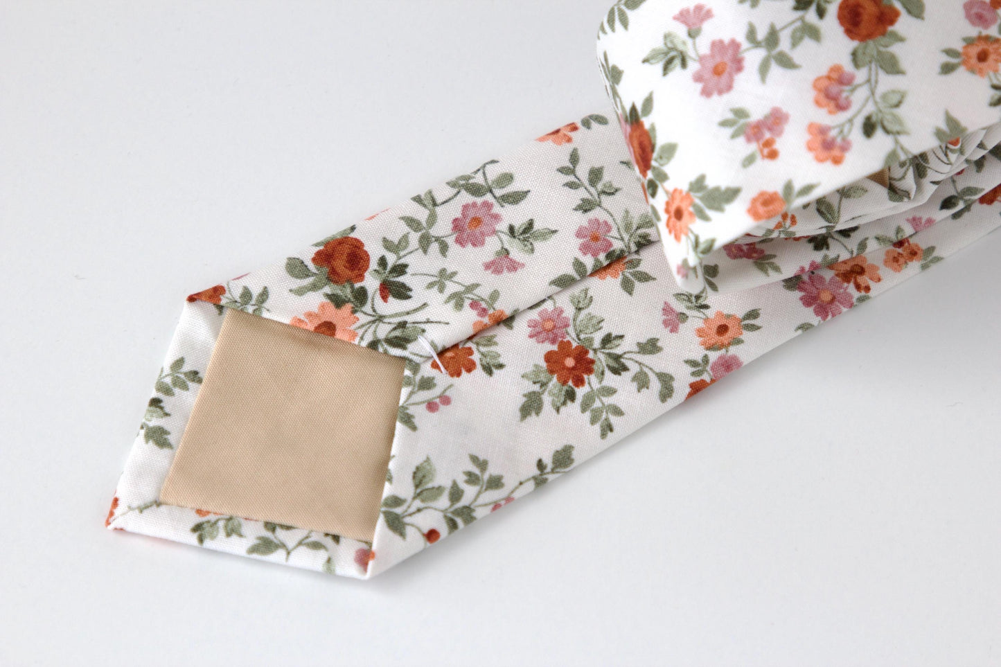 Green rust floral necktie, floral tie for men and boys, spring floral necktie, wedding skinny tie, regular tie