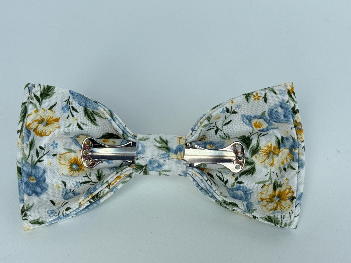 Men’s blue yellow floral necktie, skinny tie, summer wedding, blue flowers bow tie for men and boys, wildflowers necktie