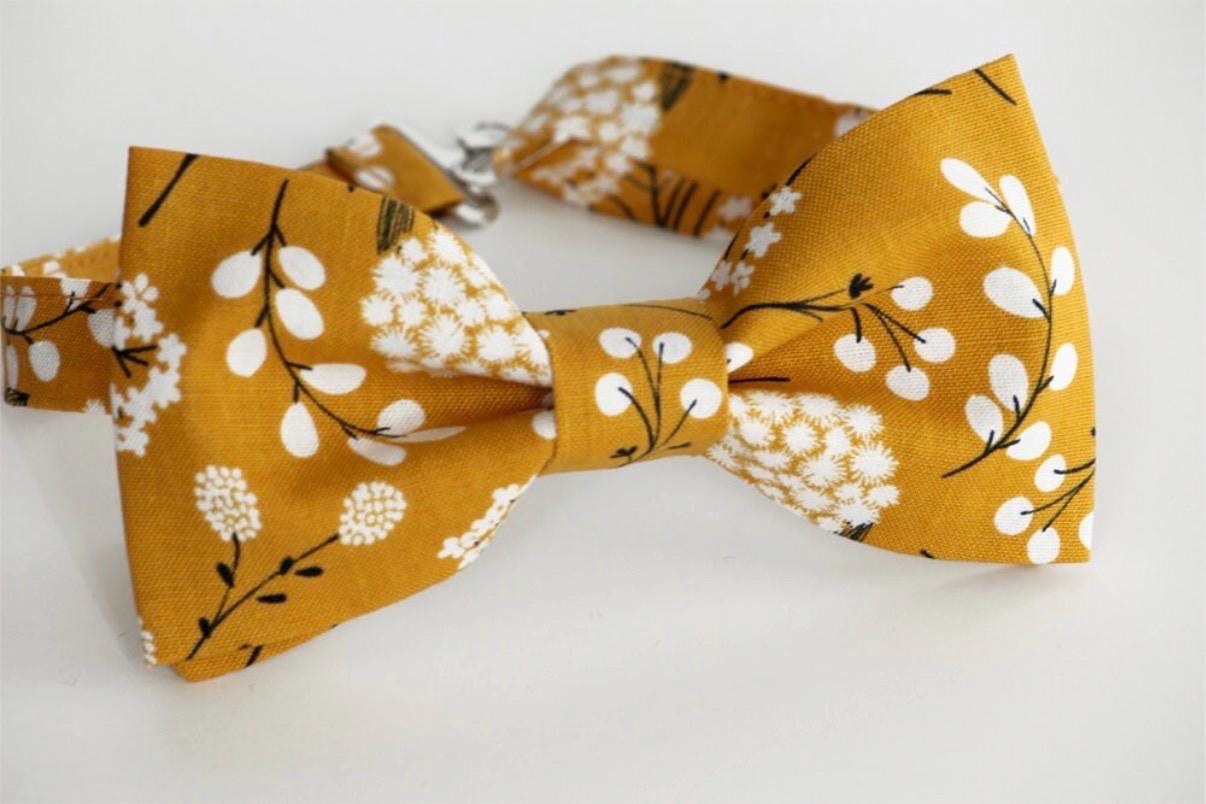 Mustard yellow floral necktie, wedding long tie, groomsmen skinny tie