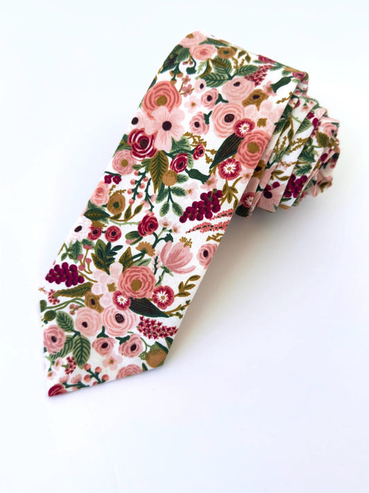 Men’s Floral Necktie, Wedding tie for grooms and groomsmen, Spring Wedding, blush pink floral necktie, Rose Garden Tie, Skinny Floral Tie