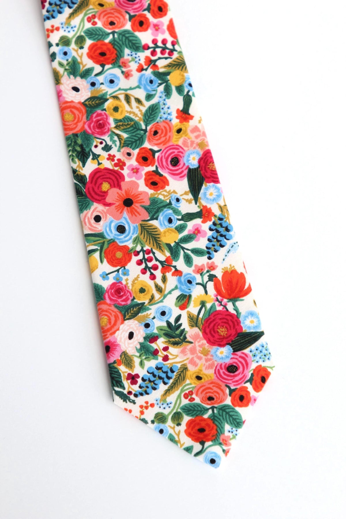 Colorful Floral Necktie, White Botanical Men’s Tie, Wedding Tie for Groom & Groomsmen, Spring Summer Cotton Neck Tie, Gift for Him