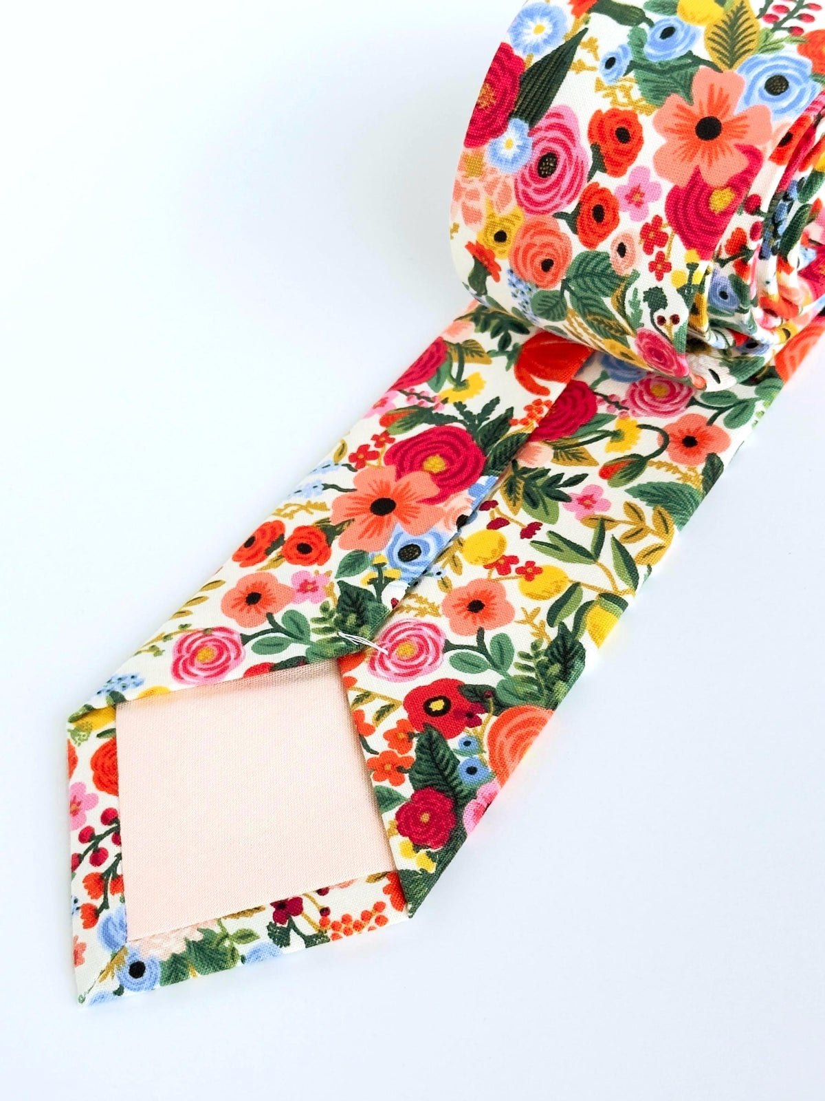 Colorful Floral Necktie, White Botanical Men’s Tie, Wedding Tie for Groom & Groomsmen, Spring Summer Cotton Neck Tie, Gift for Him