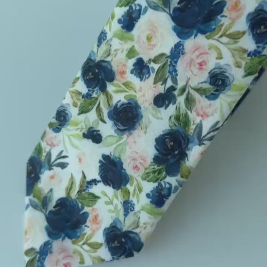Navy blush floral necktie for men, wedding necktie, grooms groomsmen floral tie, navy flowers skinny tie, navy blush bow tie, pocket square