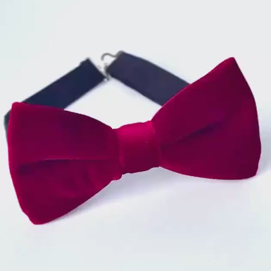 Deep red velvet bow tie, dark red velvet bow tie