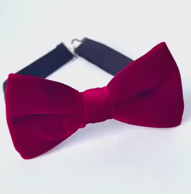 Deep red velvet bow tie, dark red velvet bow tie