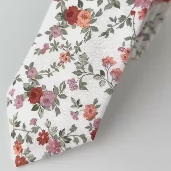 Green rust floral necktie, floral tie for men and boys, spring floral necktie, wedding skinny tie, regular tie