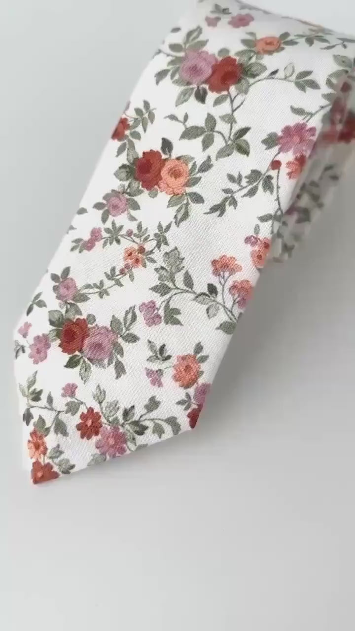 Green rust floral necktie, floral tie for men and boys, spring floral necktie, wedding skinny tie, regular tie