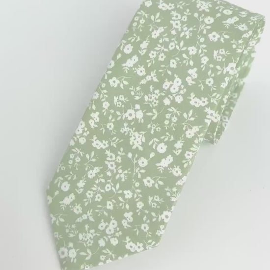 Sage green floral necktie, greenery bow tie for men and boys, pocket square, rustic wedding attire, groom long tie, groomsmen skinny tie